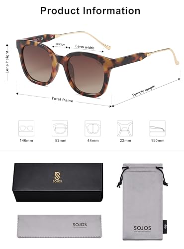 SOJOS Classic Square Polarized Sunglasses Womens Mens Retro Trendy UV400 Sunnies SJ2050 - color: Amber Tortoise/Brown