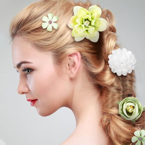BBTO 21 Pcs Flower Hair Clip Rose Hair Clips Barrettes for Women Flower Accessories Boho Bride Claw Clip Hairpin Brooch Pin Headpiece for Wedding (Cyan Series) - color: Cyan Series