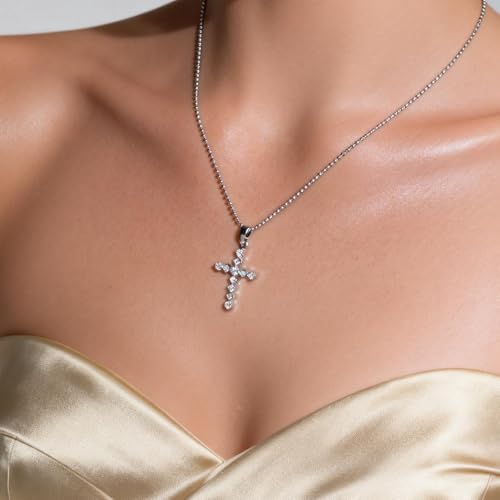 14K Gold Plated Cross Pendant Necklaces for Women Trendy, Dainty Choker CZ Cross Necklace Non Tarnish,Simple Tiny Cross Necklace for Jewelry Gifts - style: Cubic Cross-Platinum