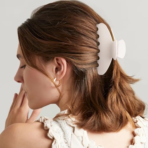 MAORULU Cute Claw Clip for Women – 4.3'' Large Acetate Hair Clips for Thick Thin Curly Long Hair, Durable Hair Clamps Non-slip Jaw Clip, Strong Hold, Stylish French Design (Cream White) - color: Cream White