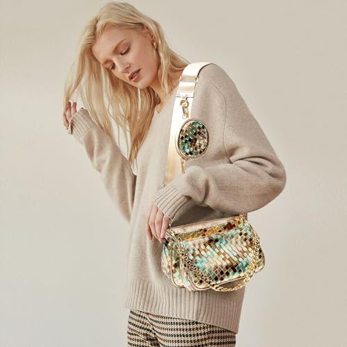 Handmade Woven Small Crossbody Bag for Women with Coin Purse, Designer Shoulder Handbag 3pcs Set, Mini Tote Clutch - color: Champagne Multicolor