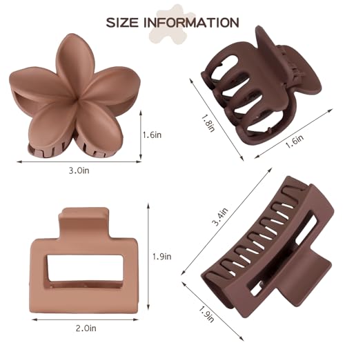 8 Pcs Neutral Matte Hair Claw Clips Set, Strong Hold Non-Slip Jaw Clips for Women Girls, Rectangle & Flower Design Hair Clips for Thick/Thin Hair, Daily & Styling Accessories（Coffee Red） - color: Coffee Red
