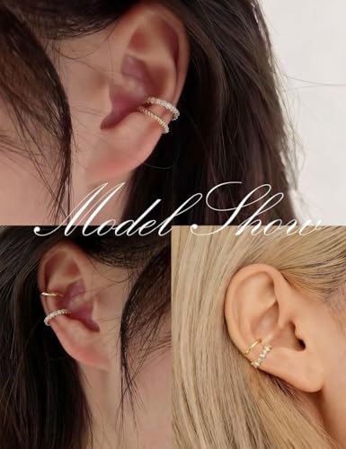 Tornito 16Pcs Ear Cuff Earrings for Women Non Piercing Ear Cuffs Cubic Zirconia Ears Clip on Earring Cartilage Helix Wrap Fake Earrings Jewelry Adjustable Gold Silver Plated - color: Gold