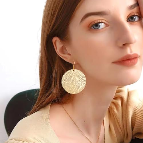 Anmpab Boho Large Disc Earrings for Women Vintage Geometric Hammered Round Circle Drop Dangle Earrings Statement Jewelry - color: Gold