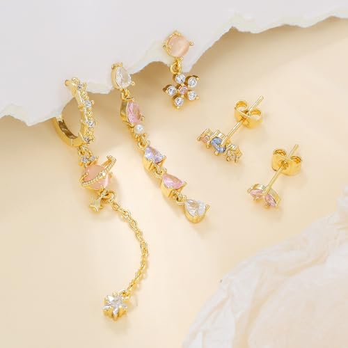 6pcs Gold Hoop Earring Stacks For Women Dainty Colorful Cubic Zirconia Huggie Earrings 18k Gold Hoop Earrings Cartilage Stud Earring Sets For Multiple Piercing - style: Fashion-D