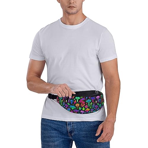 Mushrooms Bright Psychedelic Colors Fashion Casual Fanny Pack Waist Bag Men Women Adjustable Belt Waist Bag For Travel Hiking Cycling Running Festival Carnival - color: Black13
