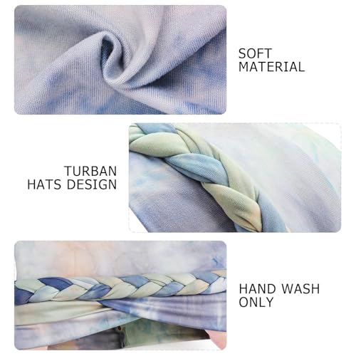 DRESHOW Turban Pre-Tied Twisted Hat Thread African Head Wraps for Black Women Chemo Cancer Cap Braid Hair Cover - color: 1 Pack Tie-dye Gradient: Light Teal