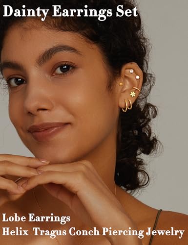 LOLIAS 21Pairs Surgical Steel Flat Back Earrings Hypoallergenic 20G Screw Back Nap Stack Cartilage Earring Stacks - color: 14K Gold-plated