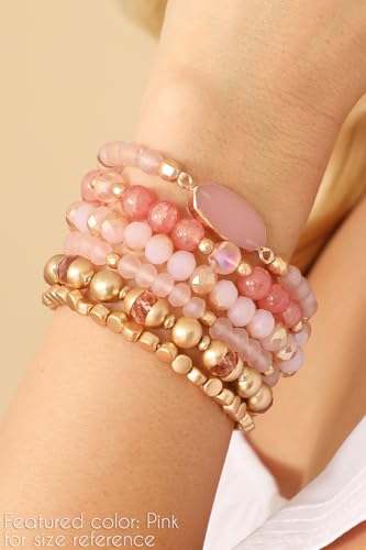 RIAH FASHION Bohemian Acrylic Druzy Multi-Layer Bead Statement Bracelet - Versatile Faux Stone Pendant Stretch Strand Stackable Cuff Bangle Set Sparkly Crystal - color: Bohemian Oval Druzy Set - Blue