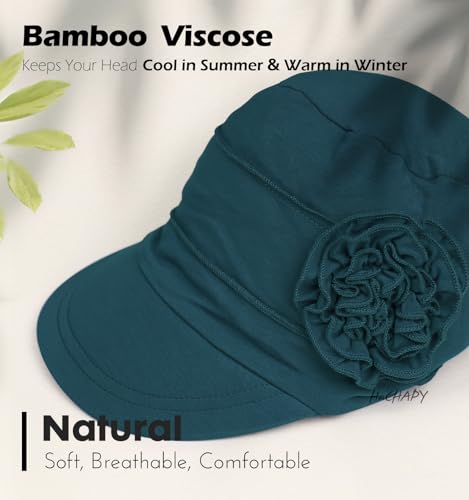 Hachapy Soft Newsboy Cap for Women Slip on Headwear Summer - color: Dark Green