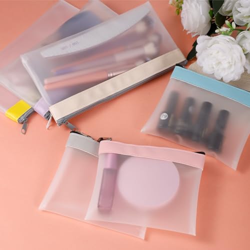 6 Pcs Clear Pouches with Zipper, Waterproof Zipper Cosmetic Bag TwoSize Clear Coin Purse Plastic ZipperPouch Travel Storage Organizer for Coin Lipstick Earphone Aesthetic Stuff DailyToiletries