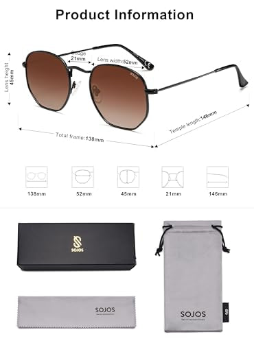 SOJOS Square Polarized Sunglasses for Women Men Small Hexagonal Polygon Shades SJ1072 - color: Gradient Brown