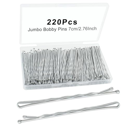 YINGFENG 220PCS 2.76 Inch Silver Bobby Pins for Women, Large Bobby Pins with Box, Reusable Non Slip Hair Pins, Great for Thick Hair - color: Silver（2.76inch）