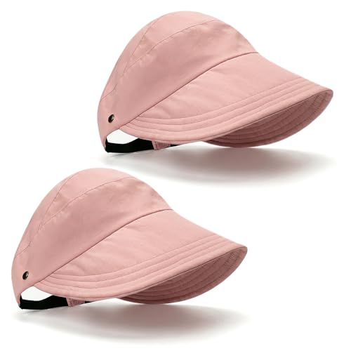 2 Pcs Women's Trendy Breathable Sun Hat, 2026 New Wide Brim UV Protection Hollow Top Sun Hat Summer Beach Packable Visor - color: Pink