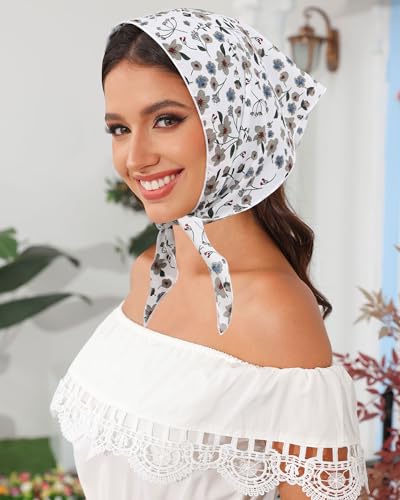 AWAYTR 3Pcs Hair Bandanas Head Kerchief for Women Girls Tie-Back Boho Hair Scarf Headband Bandana Triangle Head Scarf - color: Flower - Black + White + Pink