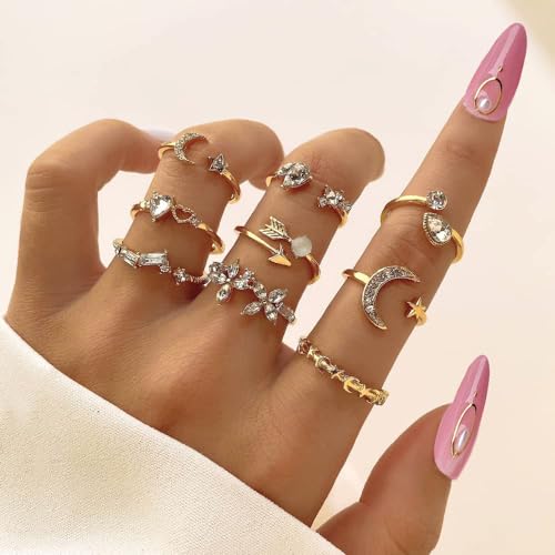 FUTIMELY Boho Retro Stackable Rings Sets for Women Knuckle Joint Finger Knuckle Nail Ring Sets Moon Stars Stack Preppy Statement Rings Cute Trendy Stuff Jewelry - style: B-2