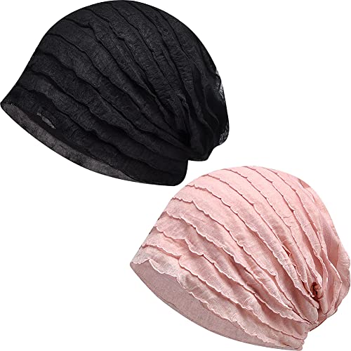 XYIYI Womens Chemo Headwear Hats Cotton Slouchy Beanie Cap Scarf - color: 2pcs Blinds Black Pink-bb