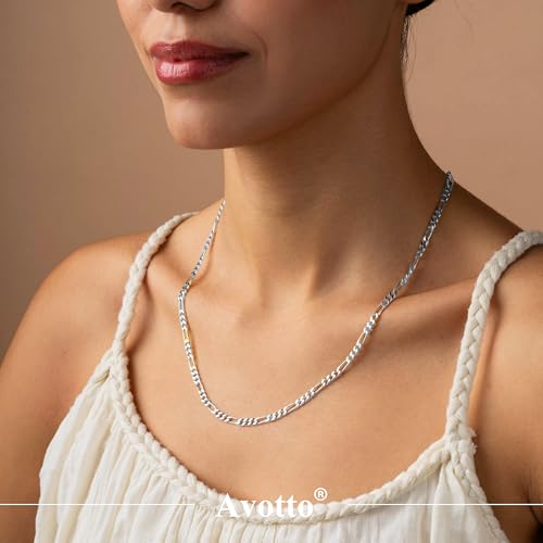 Avotto S925 Sterling Silver Figaro Chain Necklace for Women Girls 3mm/5mm Thick Sturdy & Colourfast Women's Chain Necklaces Jewelry for Women Girls 14/16/18/20/22/24/Inch - color: 5mm-Silver, size: 18 inch(45cm)-Average Length