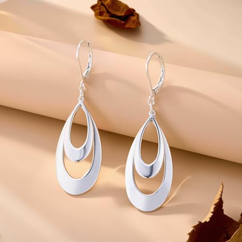 ALEXCRAFT Silver & 14K Gold Plated Teardrop Dangle Earrings Double Teardrop Leverback Dangle Earrings for Women Hypoallergenic Trendy Prom Fashion Jewelry Gifts - color: A Silver