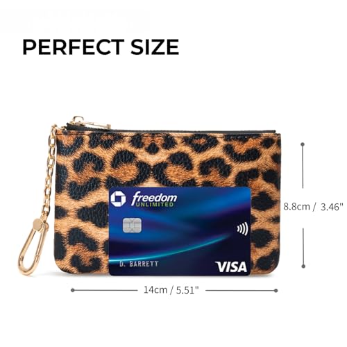 Leopard Print Coin Purse with Keychain - PU Leather Small Coin Pouch Key Pouch Small Card Holder Keychain Wallet Change Purse for Women and Men (Rust Leopard) - color: Z - Rust Leopard
