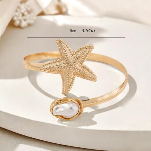 Gold Arm Cuff for Women,Arm Cuff Upper Arm Bracelet Jewelry Minimalist Armband ArmCuffs Bangle Bracelets Summer Beach Accessories - color: Gold Starfish Pearl