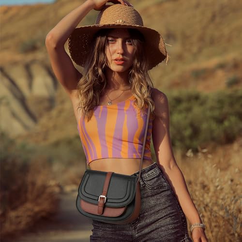 GOIACII Crossbody Bags for Women Saddle Purse Cute Shoulder Handbag Pebble Leather Brown - color: A04 Black&brown