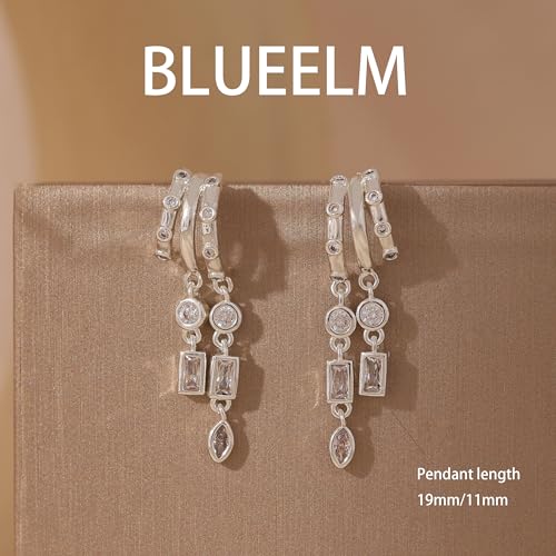 Dangle Earrings For Women, Dainty Gold Drop Statement Earrings 14K Gold Plated Long Huggie Earrings for Women Trendy Hypoallergenic Dangly Earrings Small Triple Hoops Earrings Fashion Jewelry - color: silver-dangle