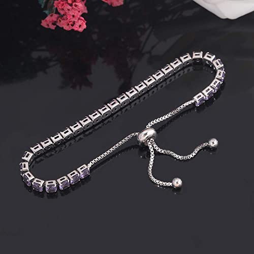 CiNily Adjustable Tennis Bracelets for Women Teen Girls Rainbow Cubic Zirconia Bracelet 14K White Gold Plated Hypoallergenic Slider Bracelet Jewelry Gift - color: Adjustable bracelet-purple