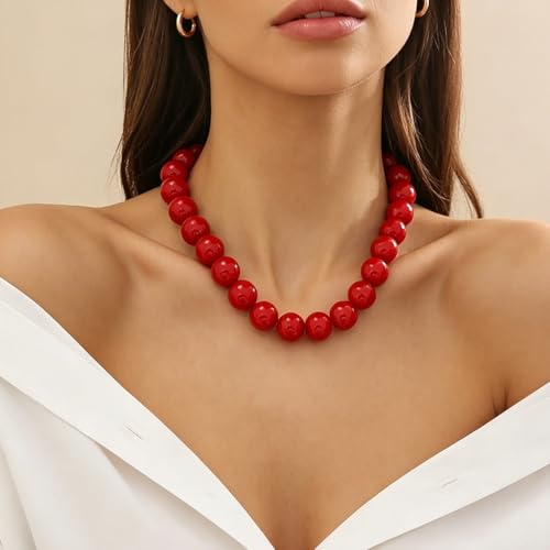 Red Beaded Necklace for Women Choker Gold Toggle Clasp Layered Stack Dainty Statement Western Boho Trendy Summer Vacation Necklaces Birthday Jewelry Gifts - color: B4:Red Beaded Necklace