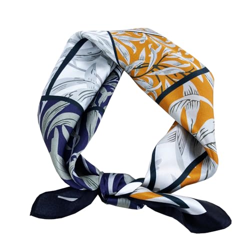Women's Small 21 inch 100% Silk Scarf Bandana for Head Neck Hair | 100% Mulberry Silk Lightweight Designs Gift-Ready Packaging For Hair Fashion 21"x21" Printed - color: 207nacy Orange