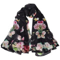 100% Mulberry Silk Women's Neck Silk Scarf-Lightweight Shawl,FLoral Print Beach Silk Wrap-Scarves for Photography - color: Black