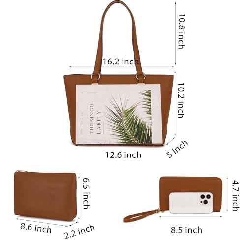 Purses And Wallets Set For Women Work Tote Satchel Handbags Shoulder Bag Top Handle Totes Purse With Matching Wallet - color: A58-3pcs/Set Brown