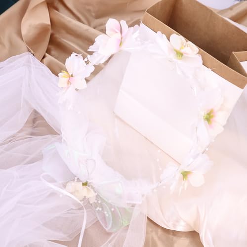 Artificial Flower Crown Headband for Women Girls – Boho Floral Wreath Halo for Weddings, Photoshoots, Festivals, Birthdays, and Costume Parties (White Peach Blossom, Adjustable) - color: White Peach Blossom