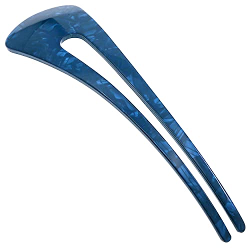 Camila Paris CP3164 French Twist Stick Clip Pins, Blue, Wavy Hair Pin U-Shaped Hair Fork for Girls Spiral Updo Chignon Bun Holder, Fashion Flexible Styling Hair Accessories for Women, Made in France - color: 2-Prong Blue