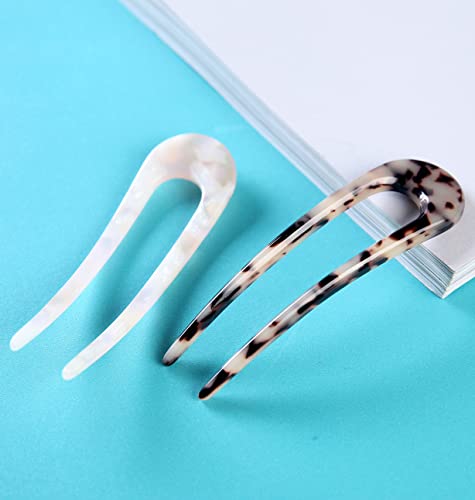 French Hair Pins Tortoise Shell French Hair Forks U Shaped French Pins 2 Prong Hair Sticks Acetate Chignon Pin for Women Hairstyle Accessories 2 Pack - color: u pins hair 2 pack