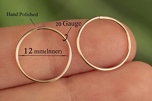 Gold Hoop Earrings Silver Hoop Earrings - Hoop Earrings For Women Two Pcs Of Thin Gold Filled Sterling Silver Hoops, Helix Hoop, Tragus Ring, Cartilage Hoop - color: Gold, style: 12mm 20 gauge / 1 pair