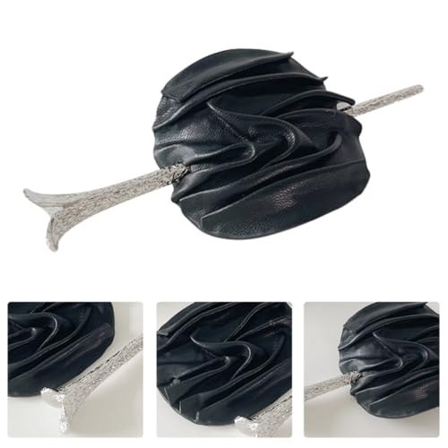 Leather Hair Stick Bun Hairpin Black Retro Hair Pin Women Headdress for Ponytail and Chignon Styling