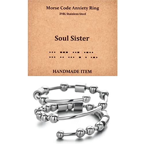 Morse Code Rings for Women, Stainless Steel Spinner Ring Fidget Rings for Anxiety Ring Morse Code Rings Inspirational Gifts Jewelry Women Birthday Graduation Gifts for Best Friends - style: 27 Soul Sister