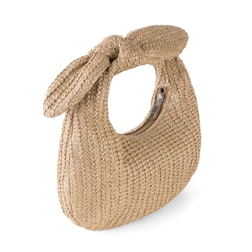 Huralona Women Straw Woven Clutch Purse Pleated Handbag for Summer Beach Vacation Straw Shoulder Crossbody Bag - color: Khaki4