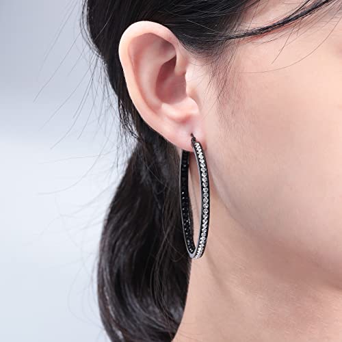 CiNily Mult-colors Crystal Stainless Steel Hoop Earring for Women Hypoallergenic Jewelry for Sensitive Ears Large Big Hoop Earrings 2" - color: Black-a