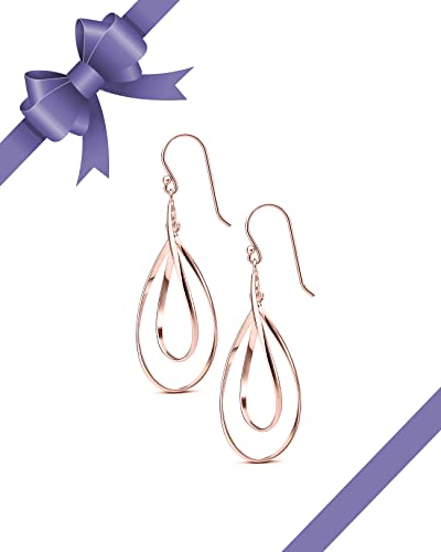 MILLA Teardrop Earrings - Designer Silver Statement Earrings or Gold Dangle Earrings for Women Trendy Upscale Dangly Earrings - color: Double Teardrop / Rose Gold Plated