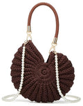 Handmade Crochet Tote Bag Seashell Purse for Women Boho Shell Handbag Crossbody Shoulder Bag Summer Beach Clutch Hobo Handbag - color: Coffee