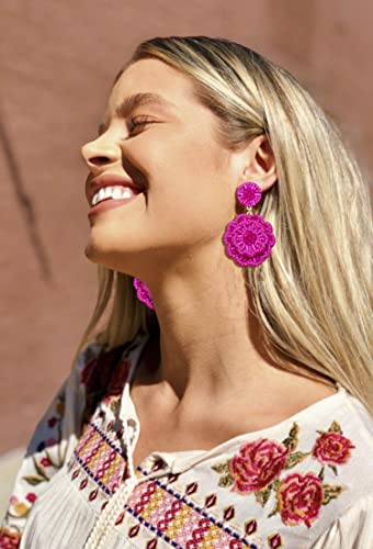 Statement Beaded Drop Earrings for Women Layered Bead Dangle Earrings - color: Rose Red bead22