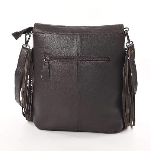 Merbaa Sunset Star Crossbody Bag - Real Cowhide Hairon Women's Handbag with Leather Fringes - color: Brown
