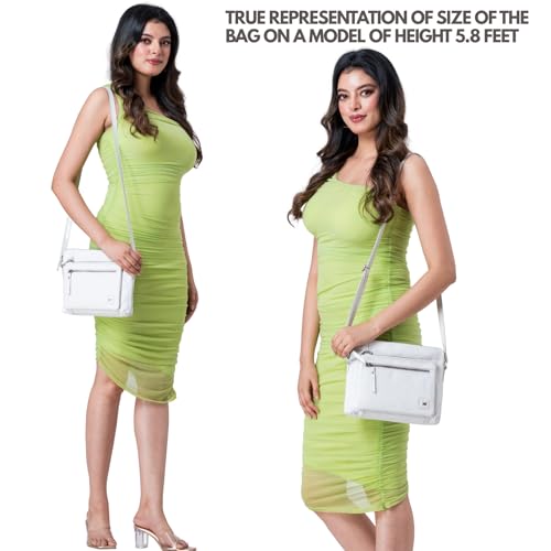 Leather Crossbody Bags for Women Small Soft Genuine Pebbled Sling Shoulder Handbag Crossover Purse with Full Adjustable Strap (White Nappa) - color: White Nappa