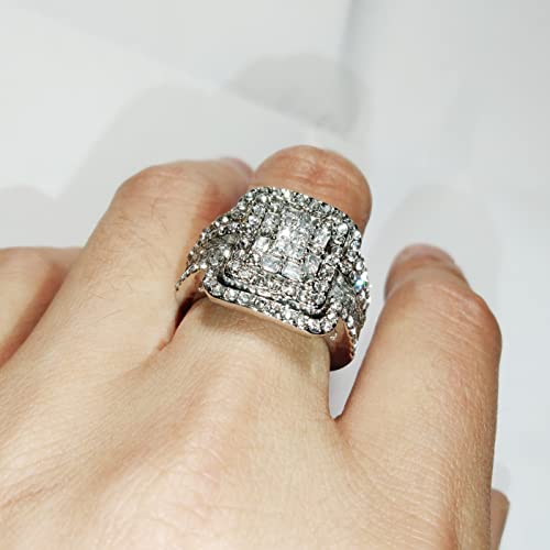 925 Sterling Silver Shiny Full Diamond Gemstone Ring Cubic Zirconia Rings Fold Wear Bridal Sets CZ Diamond Multi Row Ring Eternity Engagement Wedding Band Ring For Women (US Code 7) - size: US Code 7