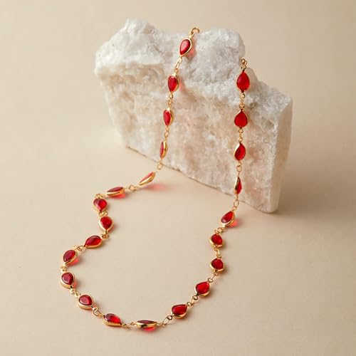 Beaded Choker Necklaces for Women 18k Gold Plated Dainty Gold Choker Necklaces for Women - style: ﻿Red Oval 23