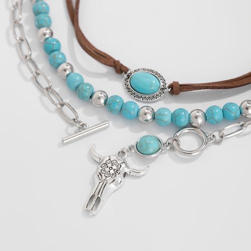 Layered Boho Necklaces for Women Gold Coin Pendant Necklaces Stackable Turquoise Choker Necklace for Women Western Jewelry - style: Style 5