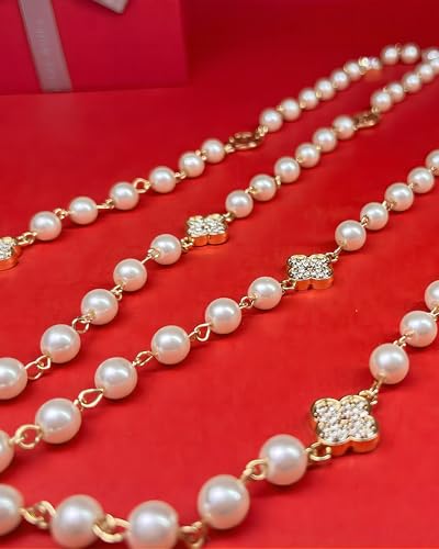 Long Pearl Necklace for Women, 8mm Simulated Pearl Strand Necklace, Layered Multi Strand Gold Beaded Necklace, 58" No Clasp Wrap Necklace Vintage Costume Jewelry Gift - style: 00-Long pearl necklace-Gold