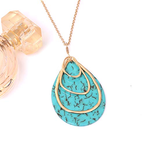 MOLOCH Long Necklace For Women Geometry Teardrop Acrylic Circle Pendant Necklace Statement Boho Acetate Resin Necklace Minimalist Gift - color: Green